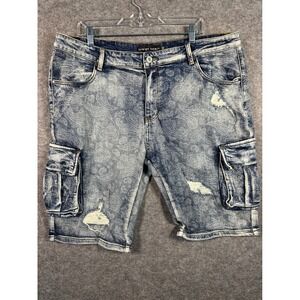 Foreign‎ Local Men's Denim Cargo Shorts Size 40 Blue Paisley Distressed